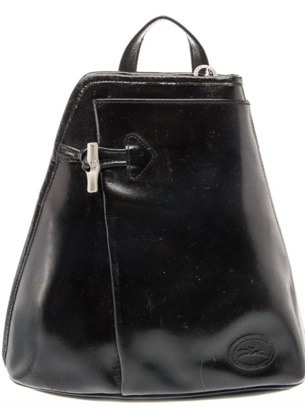 Vintage Longchamp Black Leather Single-Handle Sling Backpack